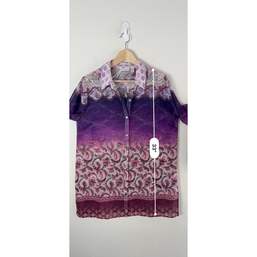 NEW Susan Graver Womens Medium Pink Purple Paisley Button Up Shirt Blouse - Picture 6 of 9